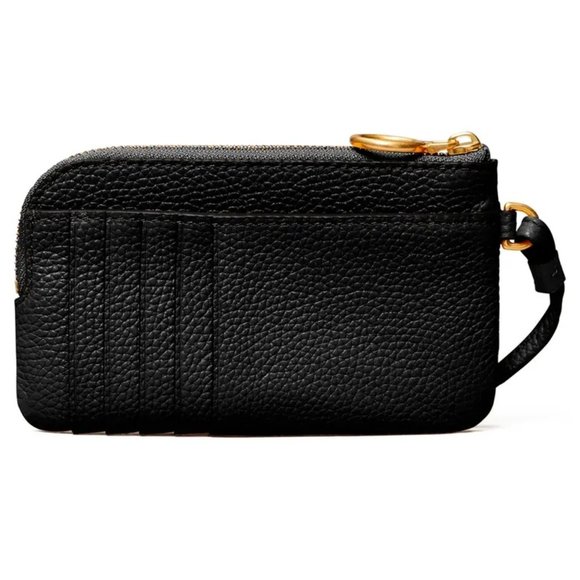 NWT Tory Burch Perry Bombe Card Case Small Leather Wristlet BLACK AUTHENTIC